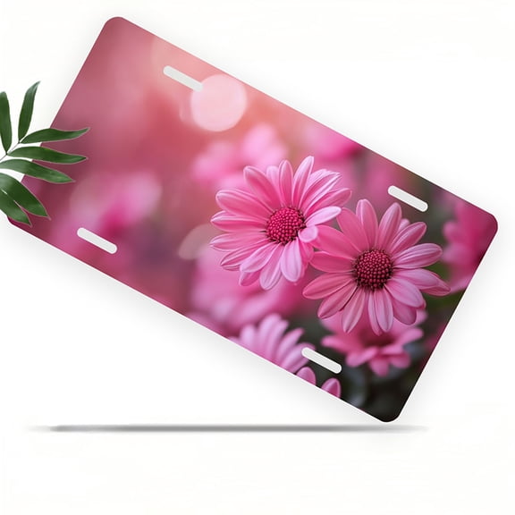 License Plate, Pink Daisy Close up Decorative Front,Personalized Stainless Steel License Plate Cover For Men Women,12.2" X 6.2"