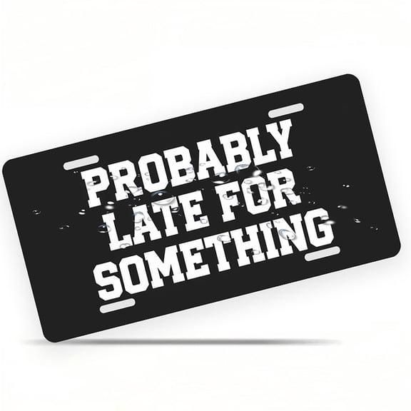 License Plate, Probably Late Statement Decorative Front,Personalized Stainless Steel License Plate Cover For Men Women,12.2" X 6.2"