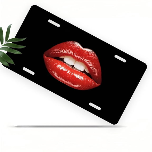License Plate, Red Lips Decorative Front,Personalized Stainless Steel License Plate Cover For Men Women,12.2" X 6.2"