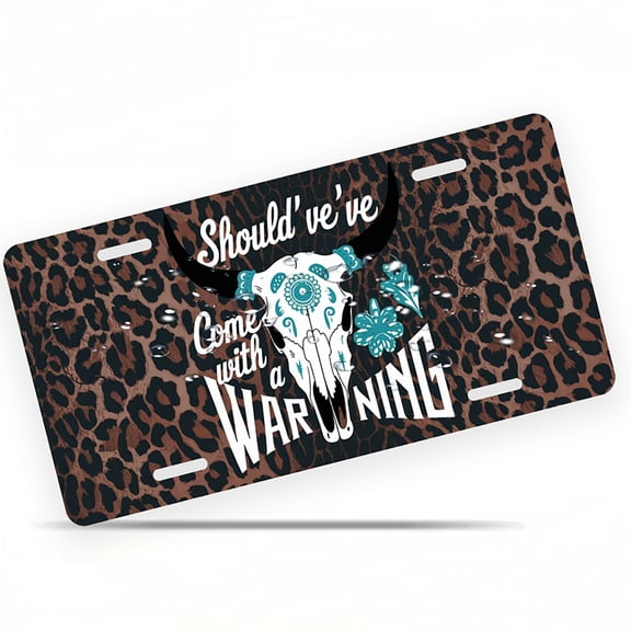 License Plate, Skull based Warning Decorative Front,Personalized Stainless Steel License Plate Cover For Men Women,12.2" X 6.2"