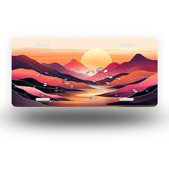 License Plate,Sunset over Icy Mountains Decorative Front,Personalized Stainless Steel License Plate Cover For Men Women,12.2" X 6.2"