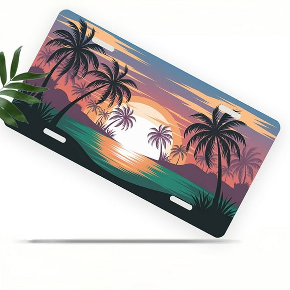 License Plate, Tropical Sunset Decorative Front,Personalized Stainless Steel License Plate Cover For Men Women,12.2" X 6.2"