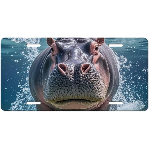 License Plate Waterproof Automotive License Plate Aluminum License Plate Frame Diving Hippo License Plate Personalized Car Front Plate Cover Novelty Vanity Tag 6 X 12 Inch (4 Hole)