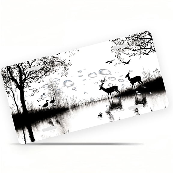 License Plate, Wildlife by the Lake Decorative Front,Personalized Stainless Steel License Plate Cover For Men Women,12.2" X 6.2"