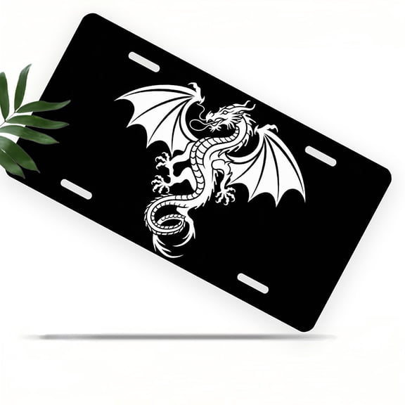 License Plate, Winged Dragon Silhouette Decorative Front,Personalized Stainless Steel License Plate Cover For Men Women,12.2" X 6.2"
