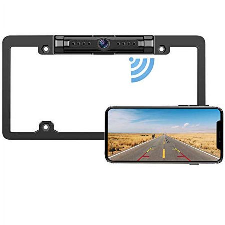 License Plate Wireless Backup Camera - IP69 Waterproof Night Vision License Plate Frame Camera for Cars, Trucks, Vans, Pickups, SUVs, WiFi Backup Camera for iPhone/Android Phone, Guide Lines On/Off