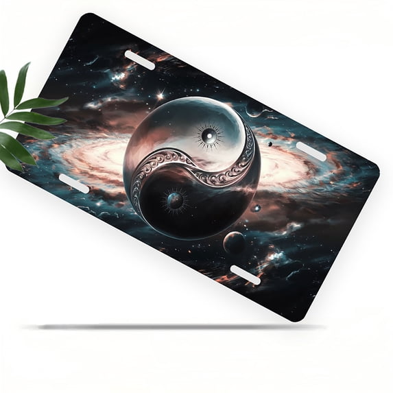 License Plate, Yin Yang starry sky Decorative Front,Personalized Stainless Steel License Plate Cover For Men Women,12.2" X 6.2"