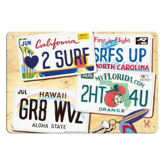 License Plates - Surf Culture Vanity Plates - From an Original Color Painting by Scott Westmoreland - 8 x 12 inch Vintage Metal Tin Sign