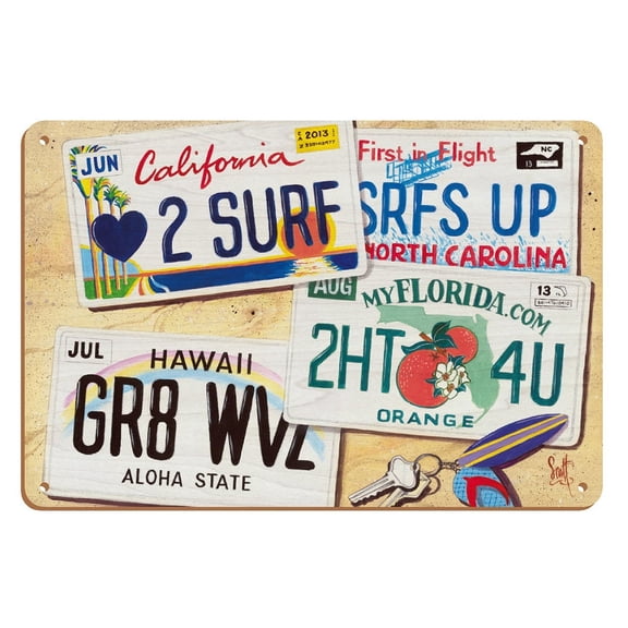 License Plates - Surf Culture Vanity Plates - From an Original Color Painting by Scott Westmoreland - 8 x 12 inch Vintage Wood Art Sign