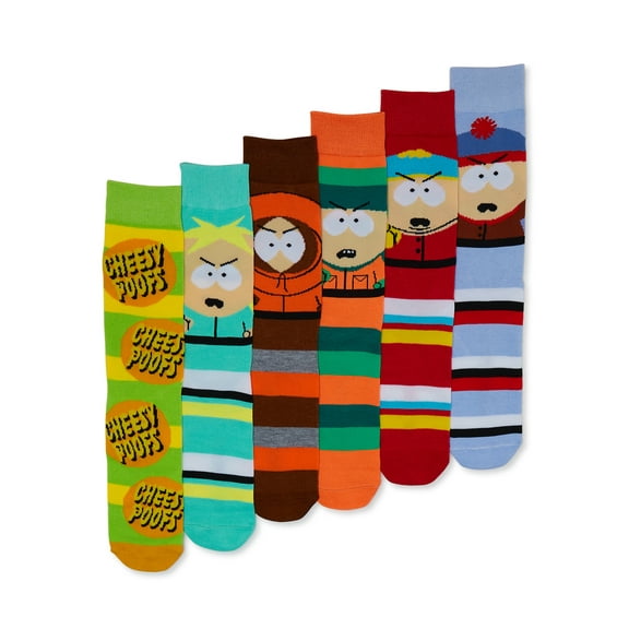 License Polyester Casual Southpark Socks, Multicolor (6 Pack)