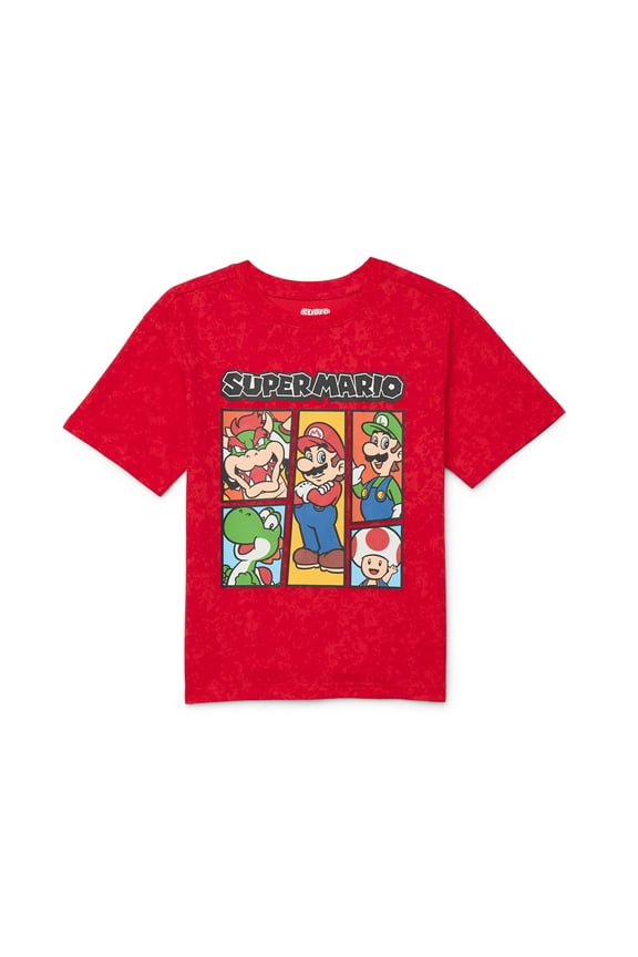 Super Mario Boys Backwall Graphic Print Tee with Short Sleeves, Sizes 4-18