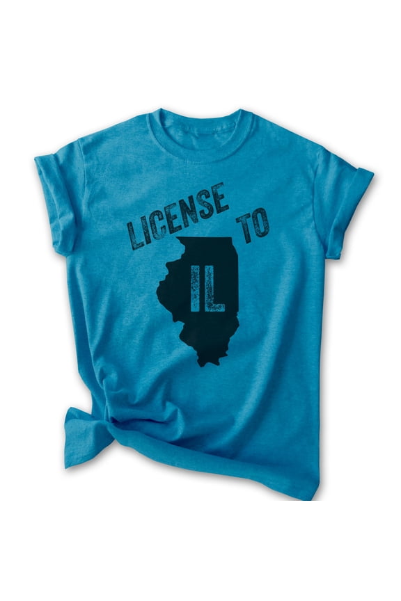 License To Il Illinois Shirt, Unisex Women's Men's Shirt, Chicago Shirt, Midwest Shirt, Heather Blue, Medium