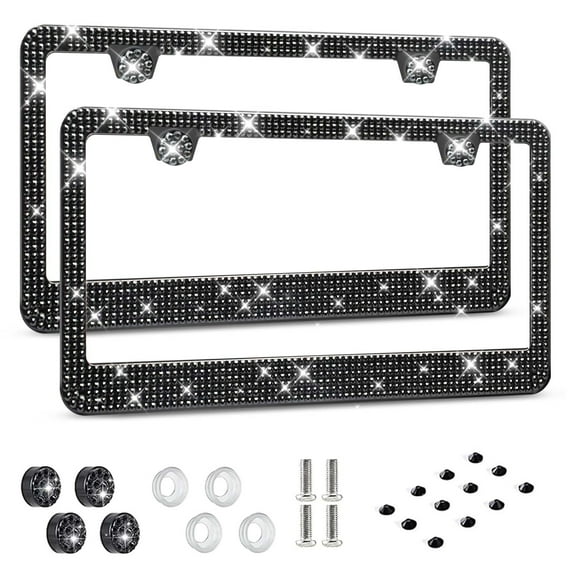 License plate frame - Long-lasting and shiny female license plate frame, stainless steel and unobstructed frame, multi-faceted rhinestone