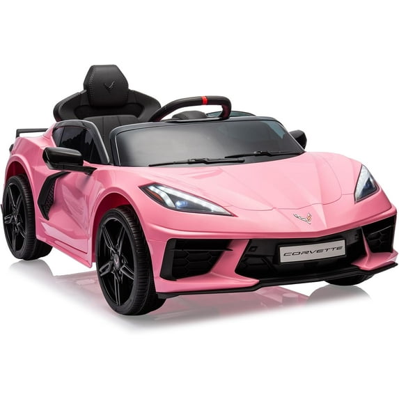 Licensed 12V Kids Ride-On Corvette, Battery-Powered Electric Sports Car with Remote Control, Interactive Dashboard, LED Lights, and Music (Pink)