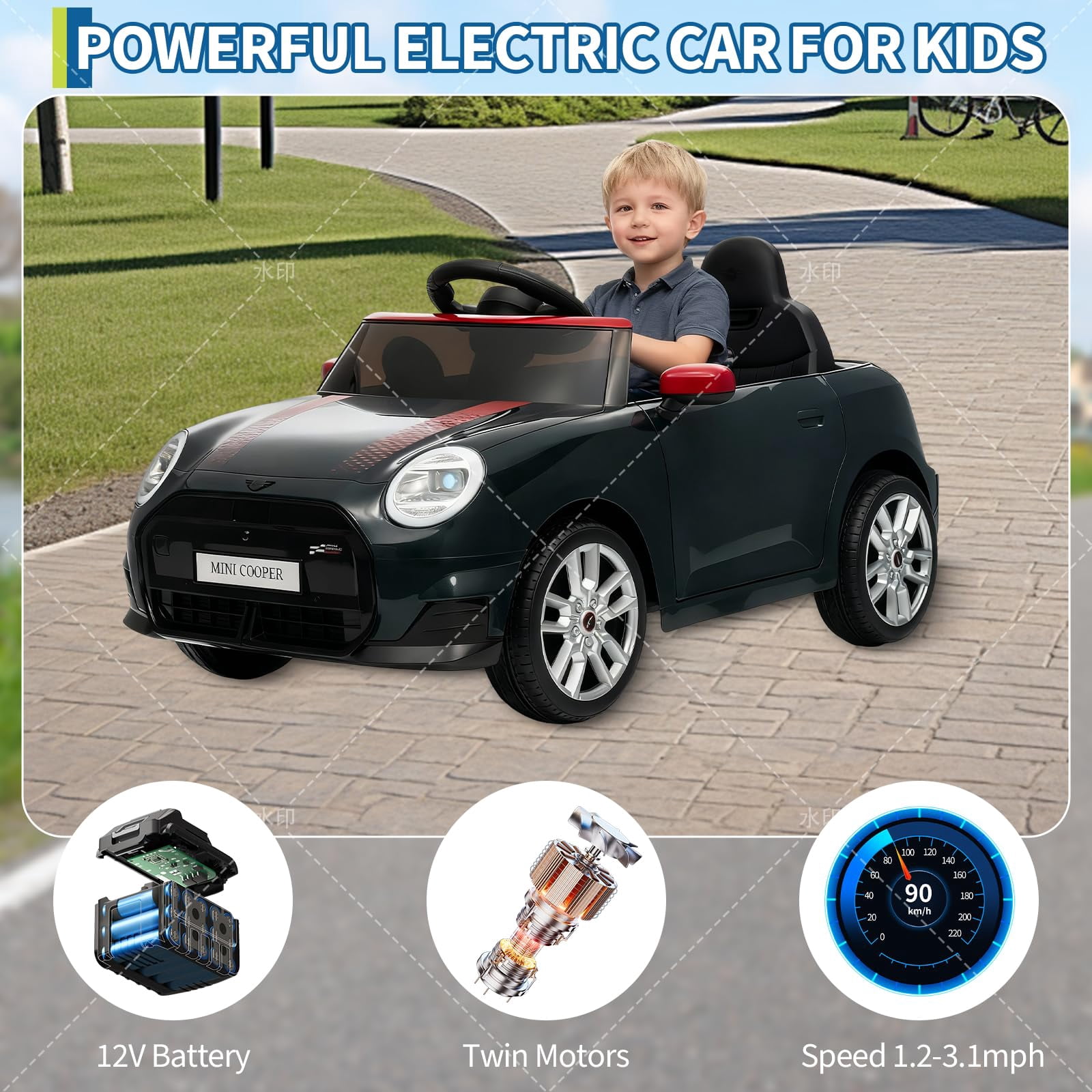 Electric Rv Mini Licensed 12V Mini Cooper Kids Electric Ride On Car, Battery Powered ...