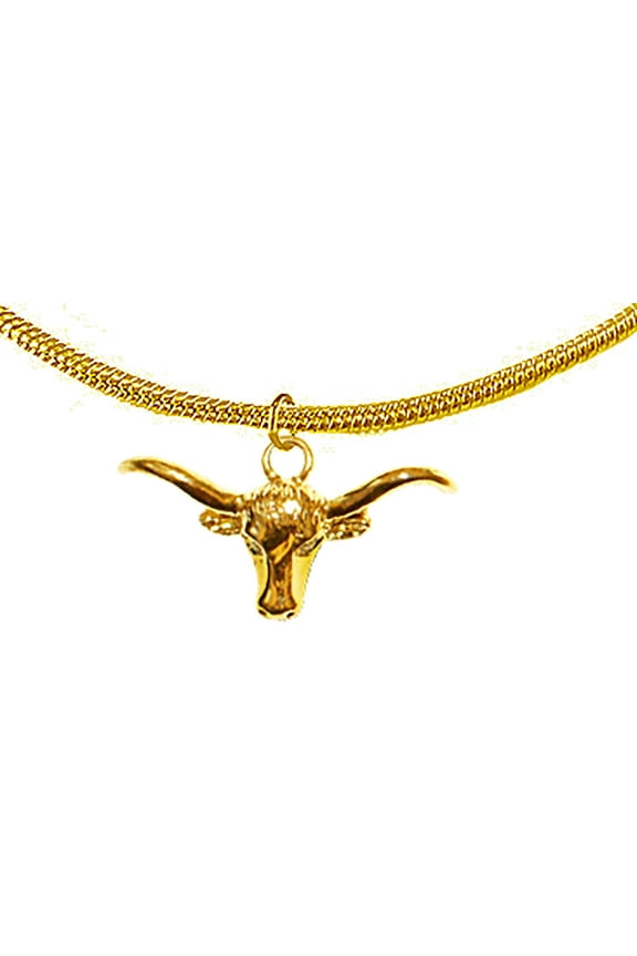 Licensed 14KT Gold Finish Adjustable University Of Texas, Longhorn On A Snake Chain Necklace, 18 To 21 Inches. Hypoallergenic-Safe, No Nickle, Lead, Or Cadmium In The Metal. 2003