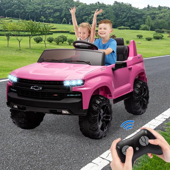 Licensed 24V Chevrolet Silverado 2-Seater Ride On Truck with Parental Remote Control, Dual 120W Motors, 3 Speeds, Spring Suspension, MP3, Wireless Music, Battery Powered Vehicle,Pink