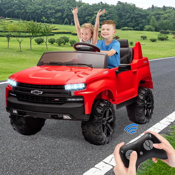 Licensed 24V Chevrolet Silverado 2-Seater Ride On Truck with Parental Remote Control, Dual 120W Motors, 3 Speeds, Spring Suspension, MP3, Wireless Music, Battery Powered Vehicle,Red