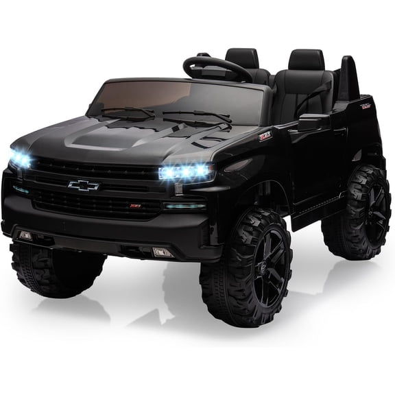 Licensed 24V Chevrolet Silverado 2-Seater Ride On Truck with Parental Remote Control, Dual 120W Motors, 3 Speeds, Spring Suspension, MP3, Wireless Music, Battery Powered Vehicle,Black