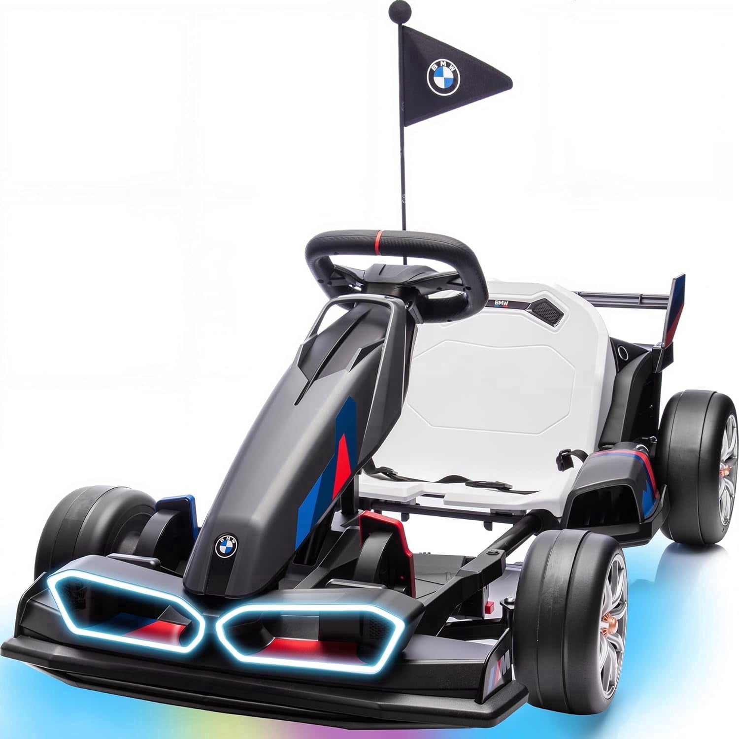 Licensed BMW 36V 9AH Electric Go Kart with Adjustable Seat, 7.5 MPH Drift Kart for Kids Age 6-12, 2 * 300W Motors, Drift Mode and 2 Speed Gray