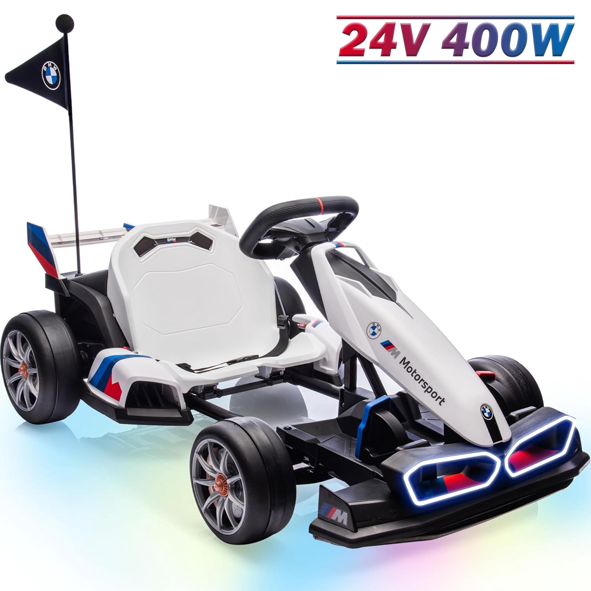 Licensed BMW Electric Go Kart for Kids 6-12, 24V 9AH Drift Kart Ride on Toys, Dual 200W Motors, Adjustable Seat, Drift Mode, 2 Speed, LED Lights