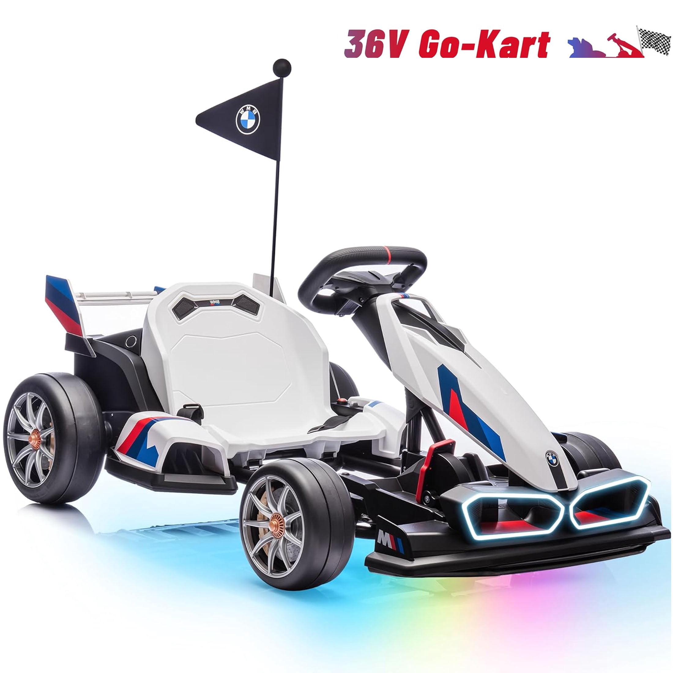 Licensed BMW Kids Electric Go Kart with Drift Mode, Dual 300W Motors, 36V Battery, Adjustable Seat & LED Lights, Akaber 2-Speed Drift Kart for Ages 6-12