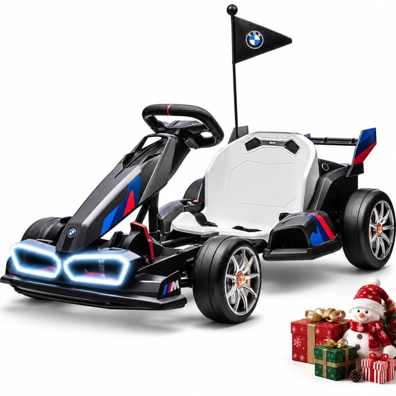 Licensed BMW Kids Electric Go Kart with Drift Mode, Dual 300W Motors, 36V Battery, Adjustable Seat & LED Lights, Akaber 2-Speed Grey Drift Kart for Ages 6-12