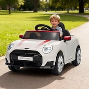 Licensed BMW Mini Cooper 12V Electric Ride-On Car with 2.4GHz Remote Control, 12V 4.5Ah Rechargeable Battery, Charger Included, Factory-Paired Remote, Stable Wheels,White