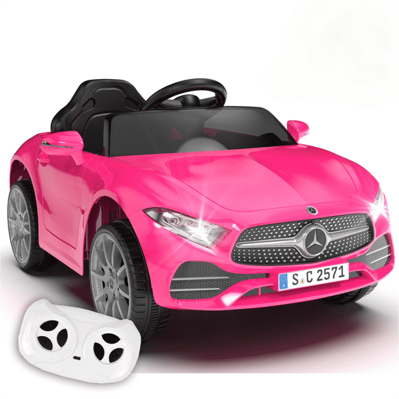 Licensed Benz CLS 350 12V Electric Ride on Car with Bluetooth Music, LED Lights, Spring Suspension, Toddler First Car, Battery Powered Electric Vehicle with Parent Remote Control (Pink)
