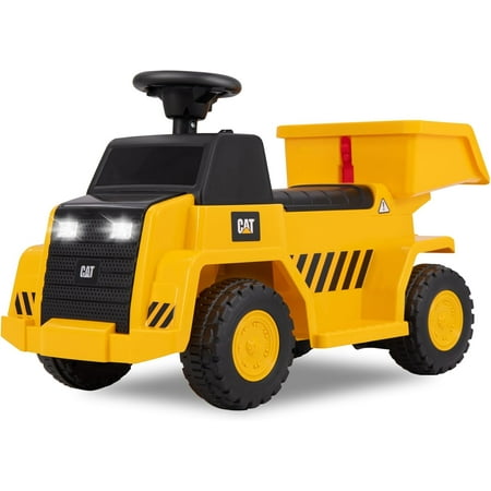 Licensed Cat Ride on Car by OLAKIDS, 6V Dump Truck Battery Powered Construction Electric Vehicle with Horn, Headlight, Bucket, Ride on Toys Gift for Kids Toddler Age 1.5-3