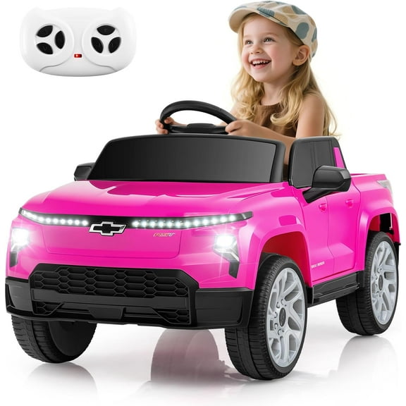 Licensed Chevrolet Silverado Ride on Car for Kids by OLAKIDS, 12V Battery Powered Electric Vehicle with Shock Absorption, Remote Control, Headlight, Bluetooth, Power Display, USB, Aged 3-8