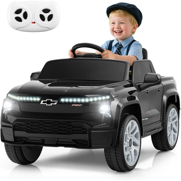 Licensed Chevrolet Silverado Ride on Car for Kids by OLAKIDS, 12V Battery Powered Electric Vehicle with Shock Absorption, Remote Control, Headlight, Bluetooth, Power Display, USB, Aged 3-8