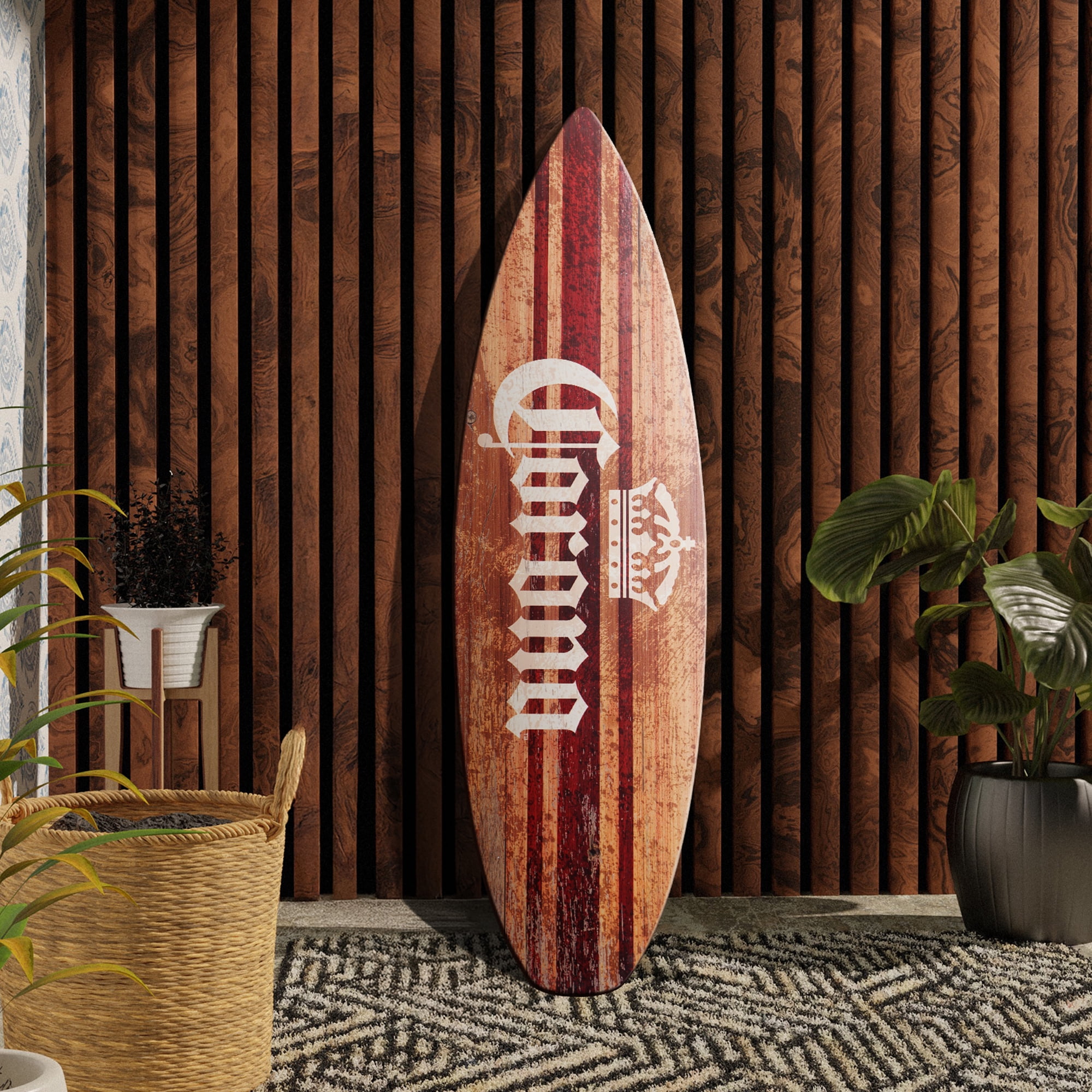 Corona Brown and Red Wood Surfboard Wall Decor