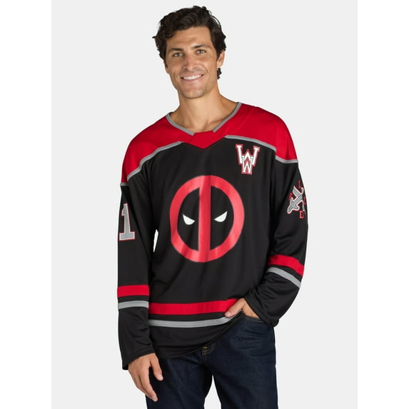 Deadpool Men's Graphic Hockey Jersey, Sizes XS-3XL