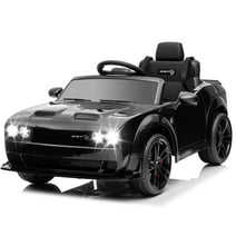 Licensed Dodge Challenger Ride on Car, 12v Electric Battery Powered Car 3mph with Bluetooth (Black)