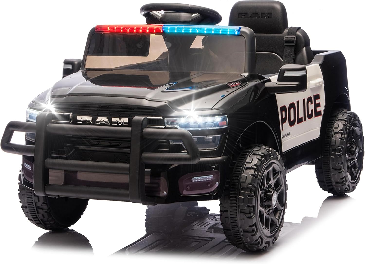 Licensed Dodge RAM Ride On Truck for Kids, 12V Electric Car with Remote Control, Shock Suspension, LED Headlights, 3-speed, Music & Bluetooth, Recommended Age 3-6