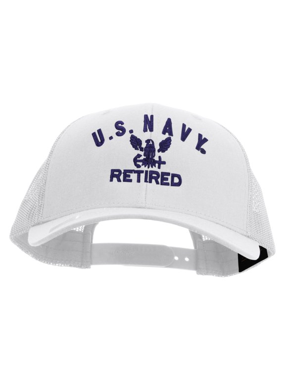 Eagle Navy Retired Embroidered Retro Trucker Cap - White OSFM