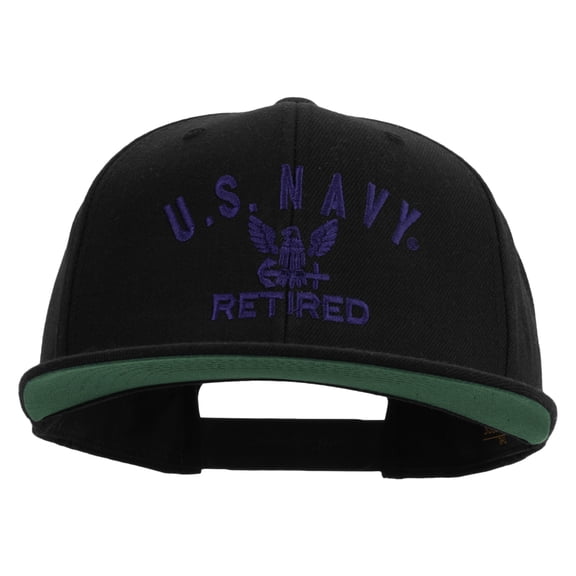 Eagle Navy Retired Embroidered Wool Blend Prostyle Snapback Cap - Black OSFM