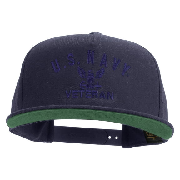 Eagle Navy Veteran Embroidered 5 Panel Flat Bill Twill Snapback Solid Cap - Navy OSFM