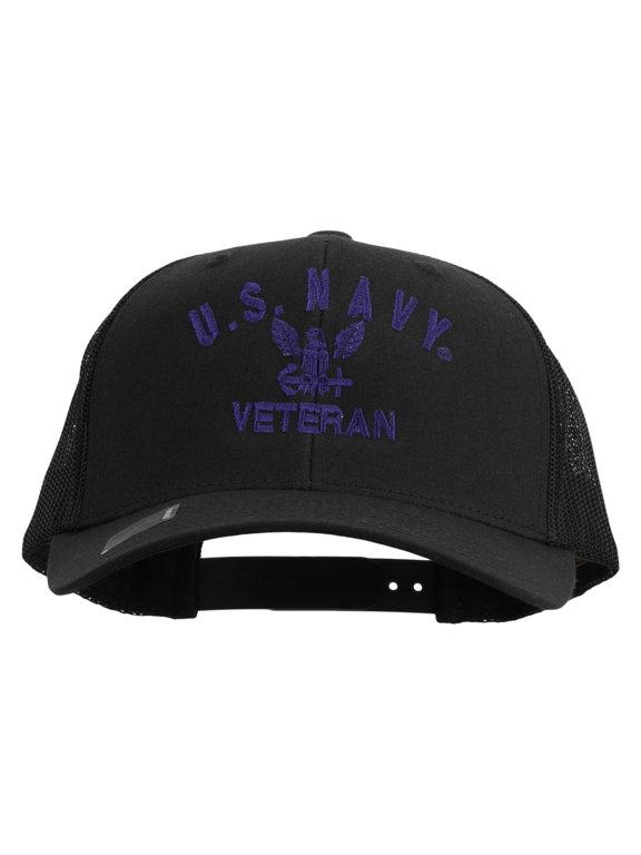 Eagle Navy Veteran Embroidered Retro Trucker Cap - Black OSFM