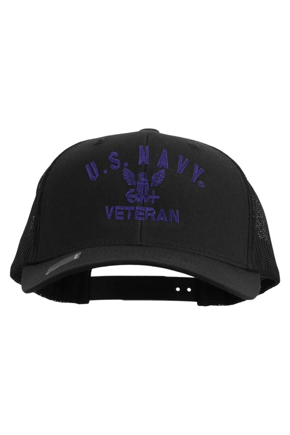 Eagle Navy Veteran Embroidered Retro Trucker Cap - Black OSFM