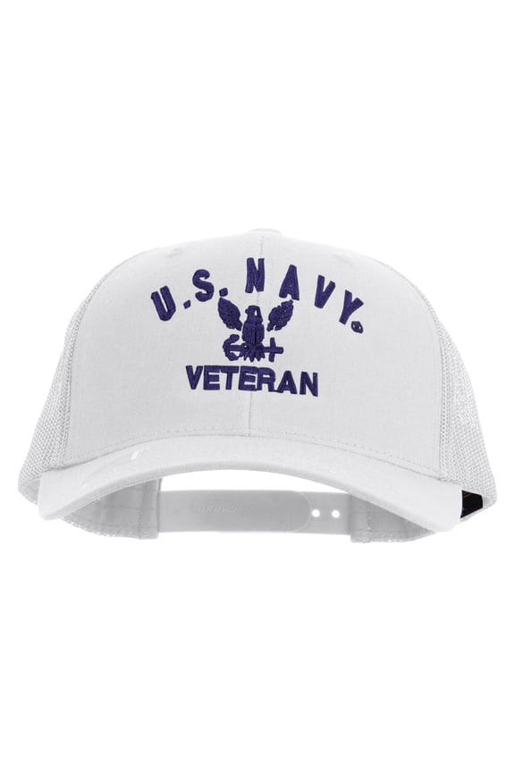 Eagle Navy Veteran Embroidered Retro Trucker Cap - White OSFM