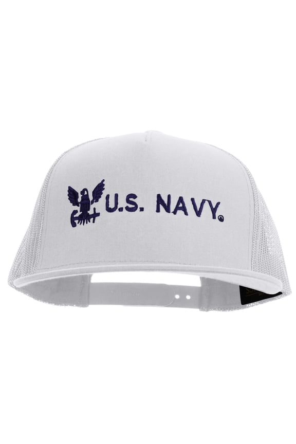 Eagle U.S. Navy Embroidered 5 Panel Mesh Trucker Snapback Cap - White OSFM