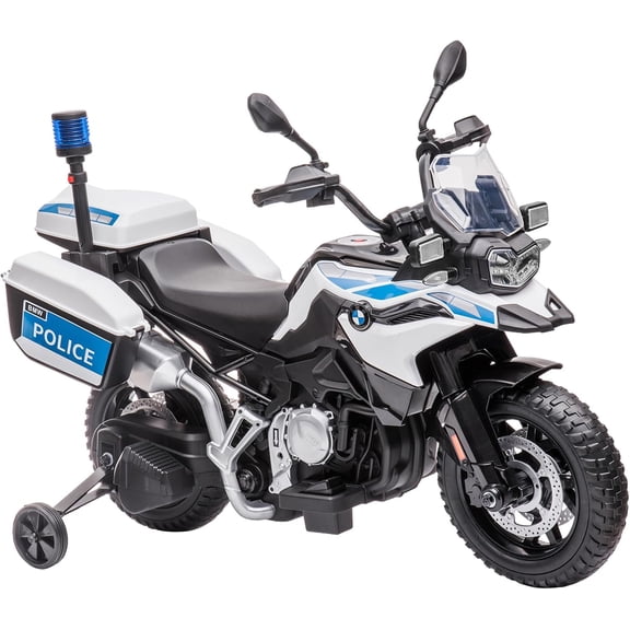 Licensed Electric Police Motorcycle Ride-On, 12V, Dual Motors, 2 Speeds, LED Lights, Spring Suspension, MP3, Training Wheels, for Ages 3-8,Police car