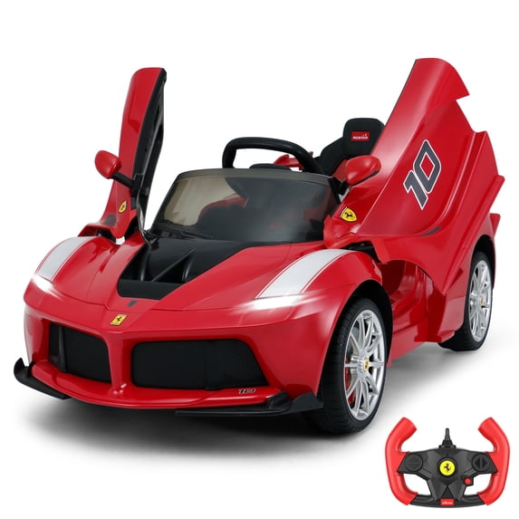 Licensed Ferrari LaFerrari Racing Ride On Car 12V Kids Electric Car with Remote Control, Openable Hydraulic Scissor Doors, Leather Seat, Spring Suspension, Lights, MP3, Powered Wheels Racing Car, Red