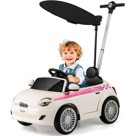 Licensed Fiat 500 Ride on Push Car by OLAKIDS, 3 in 1 Baby Stroller Sliding Walking Car with Retractable Footrest, Parent Control Handle, Horn, Foot-to-Floor Toys for Kids Toddlers 18 Month 