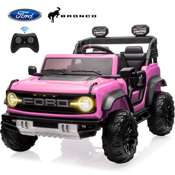 2 Seats 24V Electric Car for Big Kids, Licensed Ford Bronco Raptor Powered Ride On Car with 4 Wheels Spring Suspension, Parent Remote Control, 24V Ride On Toys for Ages 3-8 Boys Girls Gifts, Pink