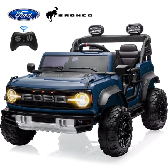 2 Seats 24V Electric Car for Big Kids, Licensed Ford Bronco Raptor Powered Ride On Car with 4 Wheels Spring Suspension, Parent Remote Control, 24V Ride On Toys for Ages 3-8 Boys Girls Gifts, Blue
