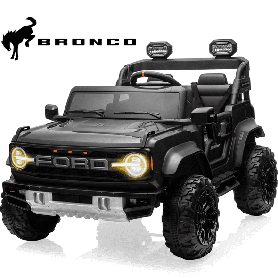 2 Seats 24V Electric Car for Big Kids, Licensed Ford Bronco Raptor Powered Ride On Car with 4 Wheels Spring Suspension, Parent Remote Control, 24V Ride On Toys for Ages 3-8 Boys Girls Gifts, Black