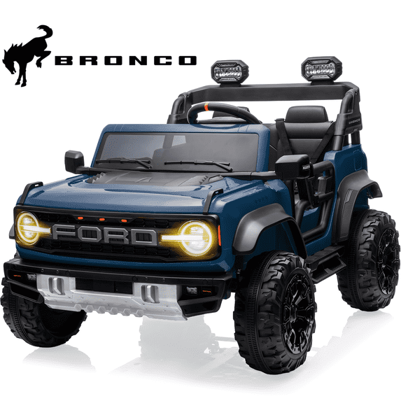2 Seats 24V Electric Car for Big Kids, Licensed Ford Bronco Raptor Powered Ride On Car with 4 Wheels Spring Suspension, Parent Remote Control, 24V Ride On Toys for Ages 3-8 Boys Girls Gifts, Blue